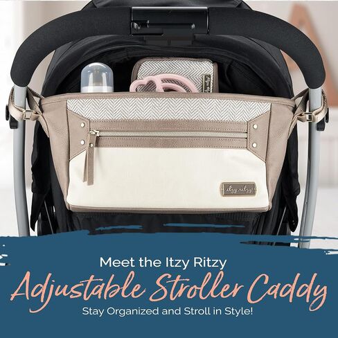 Itzy Ritzy Adjustable Stroller Caddy & Organizer Bag, Easy Attach (Cognac) | Front Zippered Pocket, 2 Built-in Interior Pockets, Adjustable Straps to Fit Nearly Any Stroller for Essentials On-the-Go in Saudi Arabia