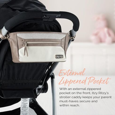 Itzy Ritzy Adjustable Stroller Caddy & Organizer Bag, Easy Attach (Cognac) | Front Zippered Pocket, 2 Built-in Interior Pockets, Adjustable Straps to Fit Nearly Any Stroller for Essentials On-the-Go in Saudi Arabia