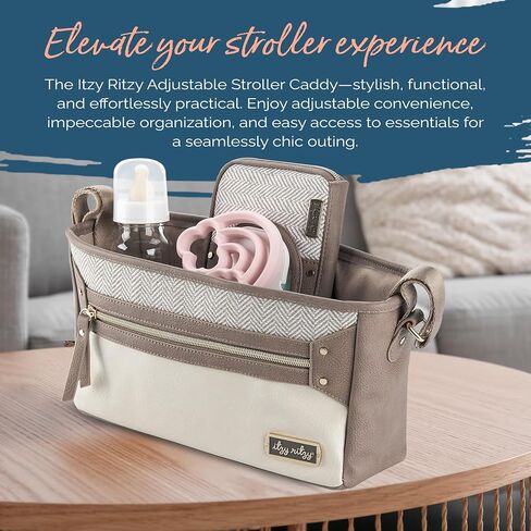 Itzy Ritzy Adjustable Stroller Caddy & Organizer Bag, Easy Attach (Cognac) | Front Zippered Pocket, 2 Built-in Interior Pockets, Adjustable Straps to Fit Nearly Any Stroller for Essentials On-the-Go in Saudi Arabia