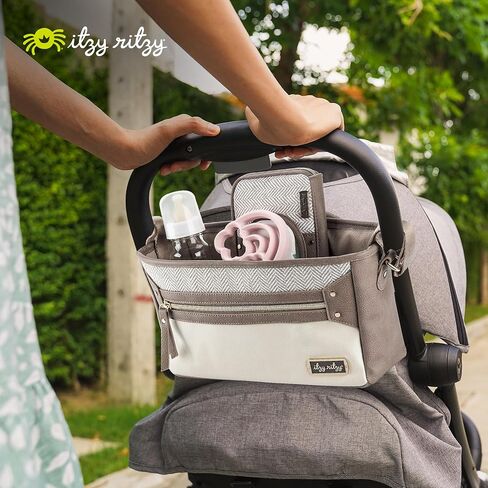 Itzy Ritzy Adjustable Stroller Caddy & Organizer Bag, Easy Attach (Cognac) | Front Zippered Pocket, 2 Built-in Interior Pockets, Adjustable Straps to Fit Nearly Any Stroller for Essentials On-the-Go in Saudi Arabia