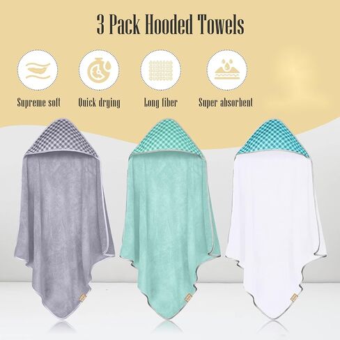 3 Pack Baby Hooded Bath Towel Sets, Ultra Absorbent Baby Essentials Item for Newborn Boy Girl, Baby Bath Shower Towel Gifts for Infant and Toddler - Animal World Elephant in Saudi Arabia