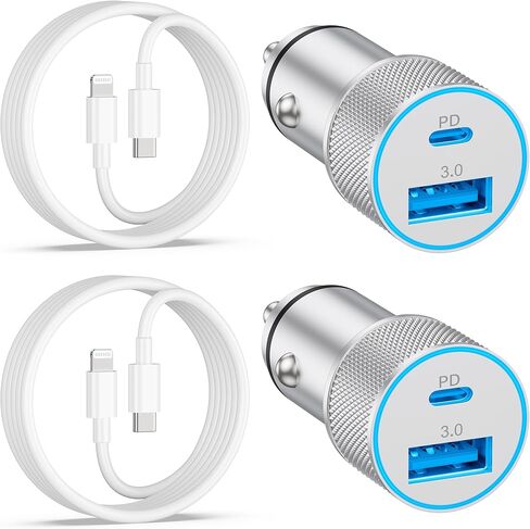 LUOSIKE iPhone Fast Car Charger, 2-Pack 38W PD/QC Dual Port Fast USB C Car Charger Power Cigarette Lighter Adapter + 2 X 3FT USB C to Lightning Cable for iPhone 14 13 12 11 Pro Max XS XR X 8 SE, iPad in Saudi Arabia