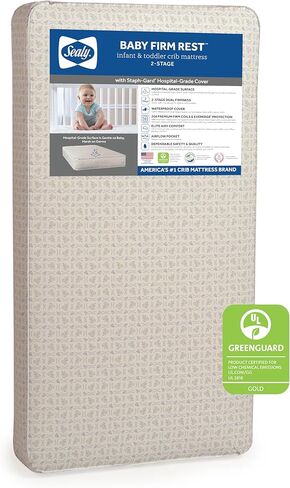 Firm Rest Antibacterial 2-Stage Dual Firmness Waterproof Baby Crib Mattress & Toddler Bed Mattress, 204 Premium Coils, Medical-Grade Surface, Hypoallergenic, Made in USA, 52"X28" in Kuwait