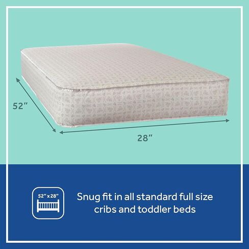 Firm Rest Antibacterial 2-Stage Dual Firmness Waterproof Baby Crib Mattress & Toddler Bed Mattress, 204 Premium Coils, Medical-Grade Surface, Hypoallergenic, Made in USA, 52"X28" in Kuwait