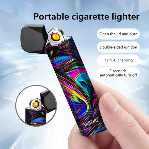 SKRFIRE Rechargeable Arc Lighter Plasma Lighter Windproof Smokeless Electronic Lighter Portable Battery Indicator Delicate Mini for Great Gifts (Blue) in Saudi Arabia