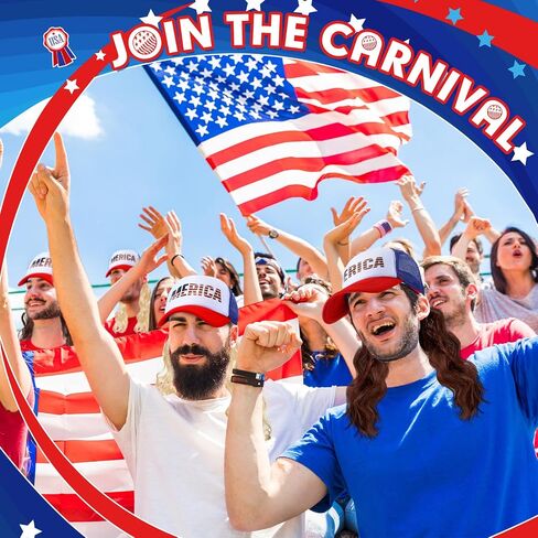 2 Pcs Mullet Hat for Men 4th of July Wig Cap with Blonde, Brown Wig Patriotic USA Hats Independence Day Accessories in Saudi Arabia