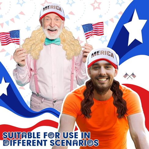 2 Pcs Mullet Hat for Men 4th of July Wig Cap with Blonde, Brown Wig Patriotic USA Hats Independence Day Accessories in Saudi Arabia