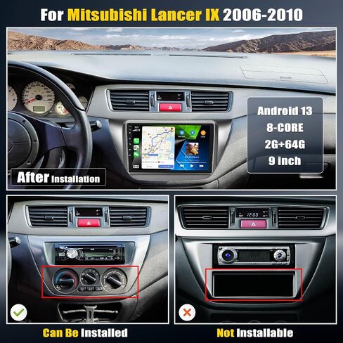 2G+64G Android 13 Car Stereo for Mitsubishi Lancer IX 2006-2010 with Wireless Carplay Android Auto,9'' Touchscreen Car Radio with GPS Navigation,Bluetooth,WiFi/FM/RDS Radio,SWC+Backup Camera in Saudi Arabia