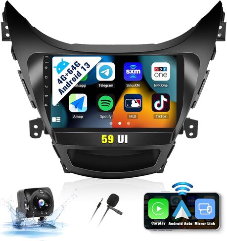 SIXWIN Android 13 4G+64G Car Stereo for Hyundai Elantra 2011 2012 2013 9 Inch Touch Screen with CarPlay Android Auto with Bluetooth Weather Forecast 59UI GPS Navigation WiFi Network Radio 32EQ in Saudi Arabia