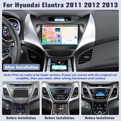 SIXWIN Android 13 4G+64G Car Stereo for Hyundai Elantra 2011 2012 2013 9 Inch Touch Screen with CarPlay Android Auto with Bluetooth Weather Forecast 59UI GPS Navigation WiFi Network Radio 32EQ in Saudi Arabia