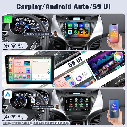 SIXWIN Android 13 4G+64G Car Stereo for Hyundai Elantra 2011 2012 2013 9 Inch Touch Screen with CarPlay Android Auto with Bluetooth Weather Forecast 59UI GPS Navigation WiFi Network Radio 32EQ in Saudi Arabia