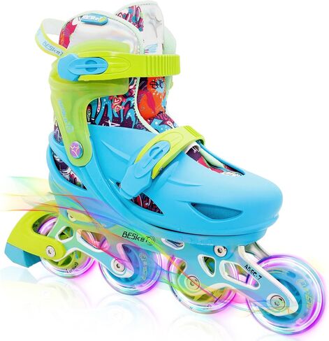 Blue Graffiti Light up Inline Skates for Girls Boys, 4 Size Adjustable Roller Shoes with Full Illuminating Wheels for Kids, Blades Roller Skates for Beginner Teens & Adult Youth in Kuwait