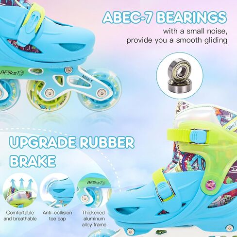 Blue Graffiti Light up Inline Skates for Girls Boys, 4 Size Adjustable Roller Shoes with Full Illuminating Wheels for Kids, Blades Roller Skates for Beginner Teens & Adult Youth in Kuwait