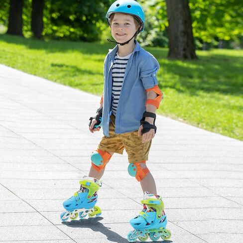 Blue Graffiti Light up Inline Skates for Girls Boys, 4 Size Adjustable Roller Shoes with Full Illuminating Wheels for Kids, Blades Roller Skates for Beginner Teens & Adult Youth in Kuwait