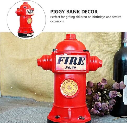 SAFIGLE Fire Hydrant Piggy Bank, Retro Fire Hydrant Model Money Bank Figurines Coin Bank Money Saving Piggy Bank Fire Party Decor for Firefighter Party in Saudi Arabia