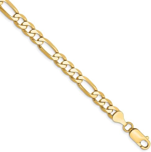 Solid 14k Yellow Gold 6.25mm Flat Figaro Link Bracelet - with Secure Lobster Lock Clasp in Saudi Arabia