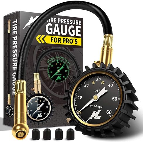 Heavy Duty Tire Pressure Gauge (0-100 PSI)- Certified ANSI B40.1 Accurate with Large 2" Easy Read Glow Dial and Rubber Hose, Perfect for Car, SUV, Rv, ATV, Truck, Motorcycle in Saudi Arabia