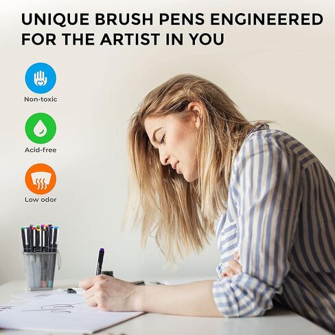 أقلام تحديد فرشاة ذات طرف صلب من UltraColor، عبوة من 12 قطعة، أداة كتابة متعددة الوظائف، حبر صغير الصبغة، طرف فرشاة مرن، مقاوم للماء والبهتان، رائع للحروف والتوضيح in Kuwait