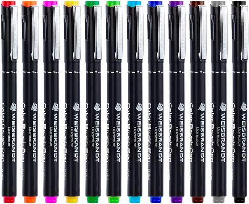 أقلام تحديد فرشاة ذات طرف صلب من UltraColor، عبوة من 12 قطعة، أداة كتابة متعددة الوظائف، حبر صغير الصبغة، طرف فرشاة مرن، مقاوم للماء والبهتان، رائع للحروف والتوضيح in Kuwait