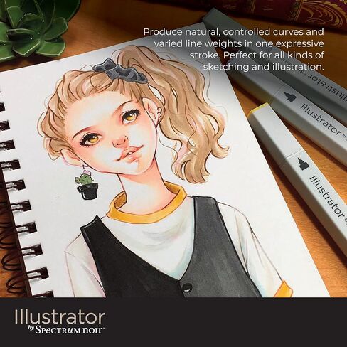 مجموعة أقلام التحديد Spectrum Noir Illustrator ذات الرأس المزدوج القابلة للمزج على الكحول مع حبيبات يابانية - عبوة من 4 قطع - مثالية للتلوين والرسم والتوضيح (حزمة الأساسيات) in Kuwait