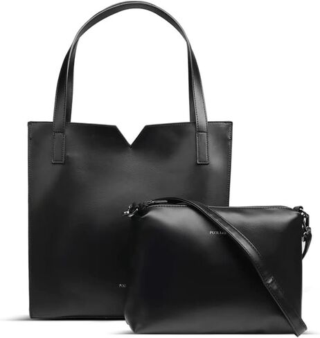 Pixie Mood ALICIA-TOTE-II-BLPB-OS Top Notched Soft Pebbled Exterior Recycled Vegan Leather Tote and Crossbody Bag, Black in Saudi Arabia