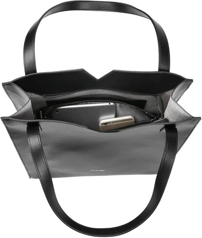 Pixie Mood ALICIA-TOTE-II-BLPB-OS Top Notched Soft Pebbled Exterior Recycled Vegan Leather Tote and Crossbody Bag, Black in Saudi Arabia