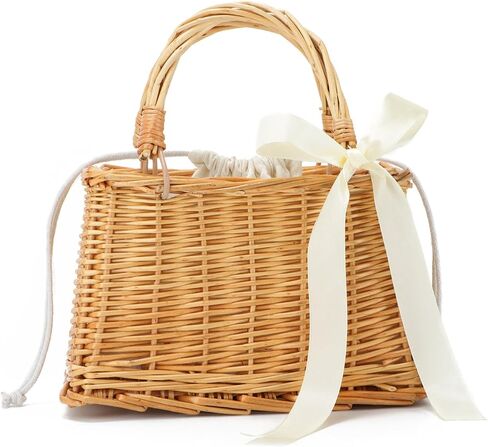 KUANG! Natural Handwoven Wicker Handbag Rattan Woven Basket Purse Straw Beach Tote Bags for Women in Saudi Arabia
