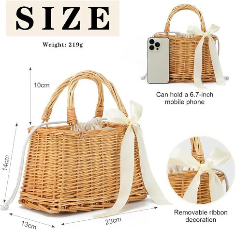 KUANG! Natural Handwoven Wicker Handbag Rattan Woven Basket Purse Straw Beach Tote Bags for Women in Saudi Arabia