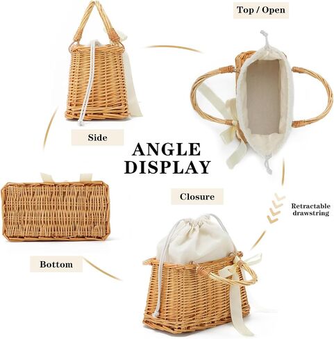 KUANG! Natural Handwoven Wicker Handbag Rattan Woven Basket Purse Straw Beach Tote Bags for Women in Saudi Arabia