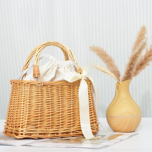 KUANG! Natural Handwoven Wicker Handbag Rattan Woven Basket Purse Straw Beach Tote Bags for Women in Saudi Arabia