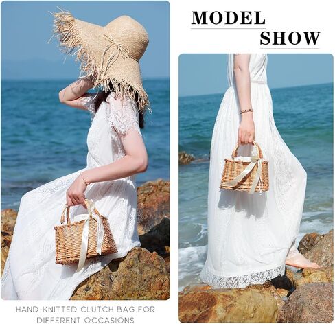 KUANG! Natural Handwoven Wicker Handbag Rattan Woven Basket Purse Straw Beach Tote Bags for Women in Saudi Arabia