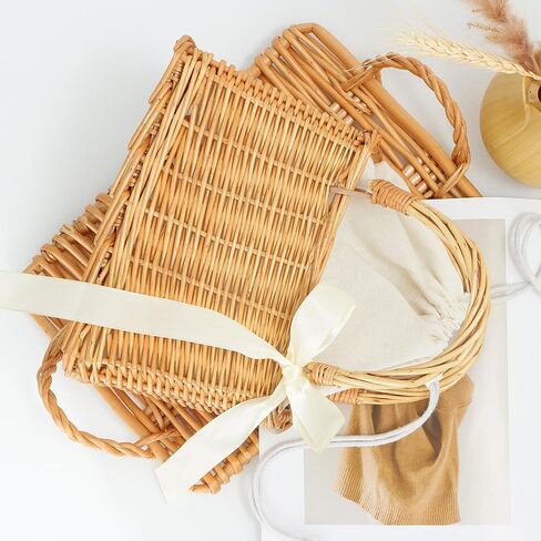 KUANG! Natural Handwoven Wicker Handbag Rattan Woven Basket Purse Straw Beach Tote Bags for Women in Saudi Arabia