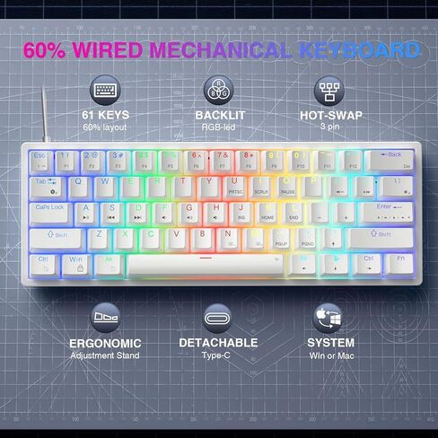 AULA 60 Percent Wired Mechanical Gaming Keyboard, 29 RGB Backlit Custom Hot Swappable Keyboard, Brown Switch 60% Mini Small Compact Keyboard for PC/Mac/Laptop/Wins —— (Wired Version) in Saudi Arabia