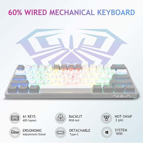 AULA 60 Percent Wired Mechanical Gaming Keyboard, 29 RGB Backlit Custom Hot Swappable Keyboard, Brown Switch 60% Mini Small Compact Keyboard for PC/Mac/Laptop/Wins —— (Wired Version) in Saudi Arabia