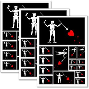 Pirate Edward Teach Flag Sticker Blackbeard Pirate Decal in Multiple Sizes (3 Pack, 11.7 x 8.3 Inches)