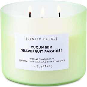 Cucumber Grapefruit Paradise 3-Wick Candle for Home Scented | 15.8 Oz Large Aromatherapy Candle | Relaxing Candles for Men and Women | Highly Scented Soy Candles Clean Burn | Fresh Spring Candle