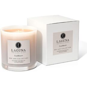 HER Luxe Oud Bloom 11oz Jasmine Oud Scented Certified Vegan Aromatherapy Candle, 50 Hour Clean Burn, Cotton Wick, Coconut Wax Blend, Glass Jar Vessel