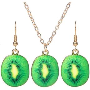2PCS Fruit Charm Earrings Necklace Set for Women Teen Girls Watermelon Strawberry Kiwi Tomato Grapefruit Orange Necklace Cute Fruit Charm Dangle Drop Earrings Sweet Birthday Party Christmas Halloween Jewelry Gifts