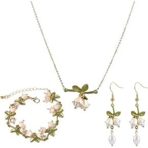 زنبق الوادي قلادة زهرة ليف سوار لؤلؤة الوادي زنبق تتدلى أقراط للنساء زهرة قلادة طويلة زهرة تتدلى أقراط زنبق الوادي مجموعة مجوهرات للفتيات in Kuwait