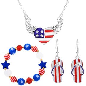Independence Day Earrings for Women Girls,American Flag 4th of July Earrings Red White Blue USA Star Heart Necklace Bracelet