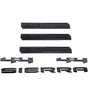 6Pcs Sierra Elevation 4x4 Emblem 3D Rear Tailgate Door Badge Nameplate Letter Sticker Decal Replacement for 2019-2022 Sierra 1500 2500HD 3500HD (Matte Black)