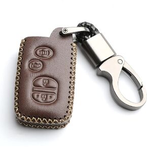 Leather for Toyota Camry Avalon Corolla Highlander Prius RAV4 Venza Remote 4 Buttons Key Case Holder Cover Fob Chain (Red)
