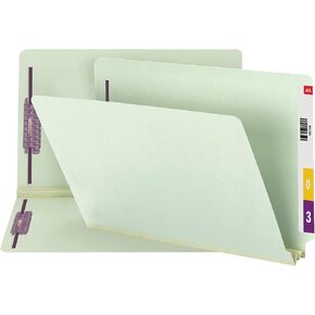 Smead End Tab Pressboard Fastener File Folder with SafeSHIELD Fasteners, 2 Fasteners, 2" Expansion, Legal Size, Gray/Green, 25 per Box (37715)