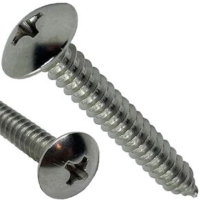 #12 x 1" - 18-8 (304) Stainless Steel Truss Head Screw - Fast Self Tapping Wood - Phillips Drive - Full Thread -Bright Finish - 1 in by BRAUNY BOY HARDWARE (100, Screws)