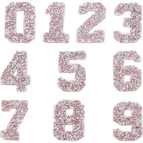 GORGECRAFT Glitter Rhinestone Number Stickers 0-9 Numbers 2.7 Inch High Self-Adhesive Sticker Iron-on Word Stickers for Cars Arts Crafts Clothing DIY Decoration (Pink)