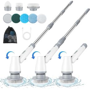 جهاز تنظيف دوار كهربائي، جهاز تنظيف الدش مع 3 زوايا رأس قابلة للتعديل، مقبض طويل تمديد و8 رؤوس فرشاة قابلة للاستبدال، سرعتان قابلتان للتعديل، جهاز تنظيف لاسلكي لتنظيف أرضية الحمام in Kuwait