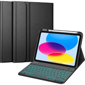 Fintie Keyboard Case for iPad 10th Generation 10.9 Inch Tablet (2022 Release) with Pencil Holder - Soft TPU Back Cover with Magnetically Detachable Bluetooth Keyboard, Backlight/Composition