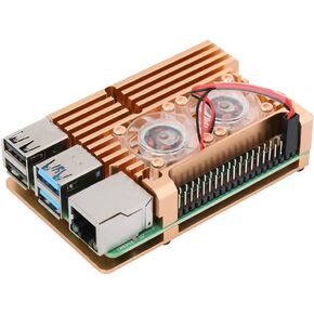 Raspberry Pi 4 Model B Aluminum Case with Dual Cooling Fan Metal Box Gold Shell for RPI 4B (with Dual Fan)