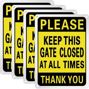 Blulu 4 Pcs Please Keep This Gate Closed Sign Metal 10" x 7" Door Closed Signs Reflective Sturdy Rust Aluminum Weatherproof for Indoor Outdoor Use, Easy to Install and Read (Red White Black)