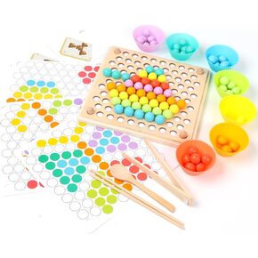Kids Wooden Toy, Children's Toys for 3 Years Old, Montessori Board, Fine Motor Early Education Color Recognition Chopsticks Clip Beads Hands Brain Training
